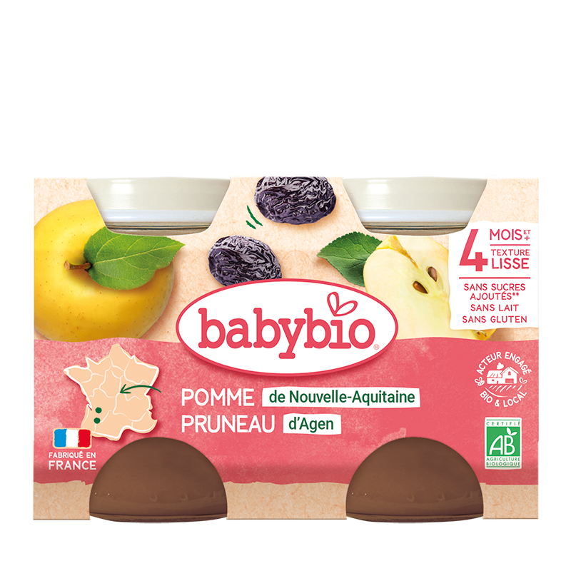 Petits pots Babybio Pomme-Pruneau d'Agen Bio (dès 4 mois) - 2x130g