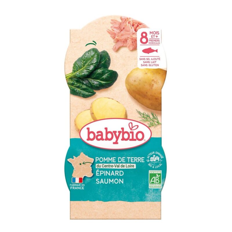 Bols épinards babybio saumon 2 x 200g – dès 8 mois