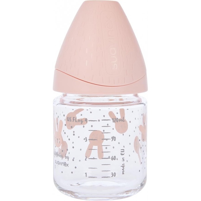 Suavinex Biberon en plastique Débit Lent Hygge "Baby Lapin" 120ml - Rose