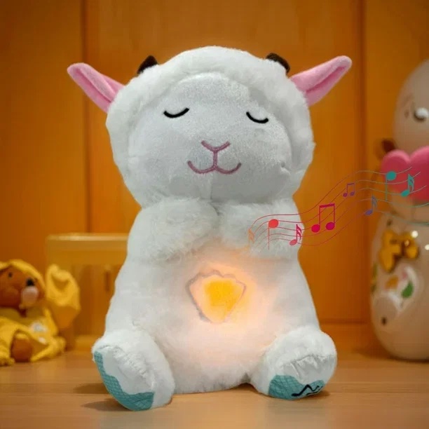 Peluche Mouton Veilleuse et Musicale – Doudou Apaisant pour le Sommeil de Bébé
